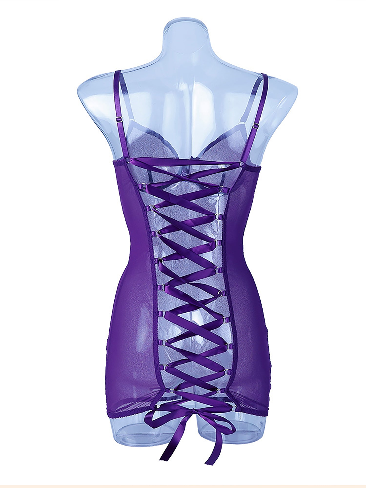 Back Tie See-through One-piece Pajamas